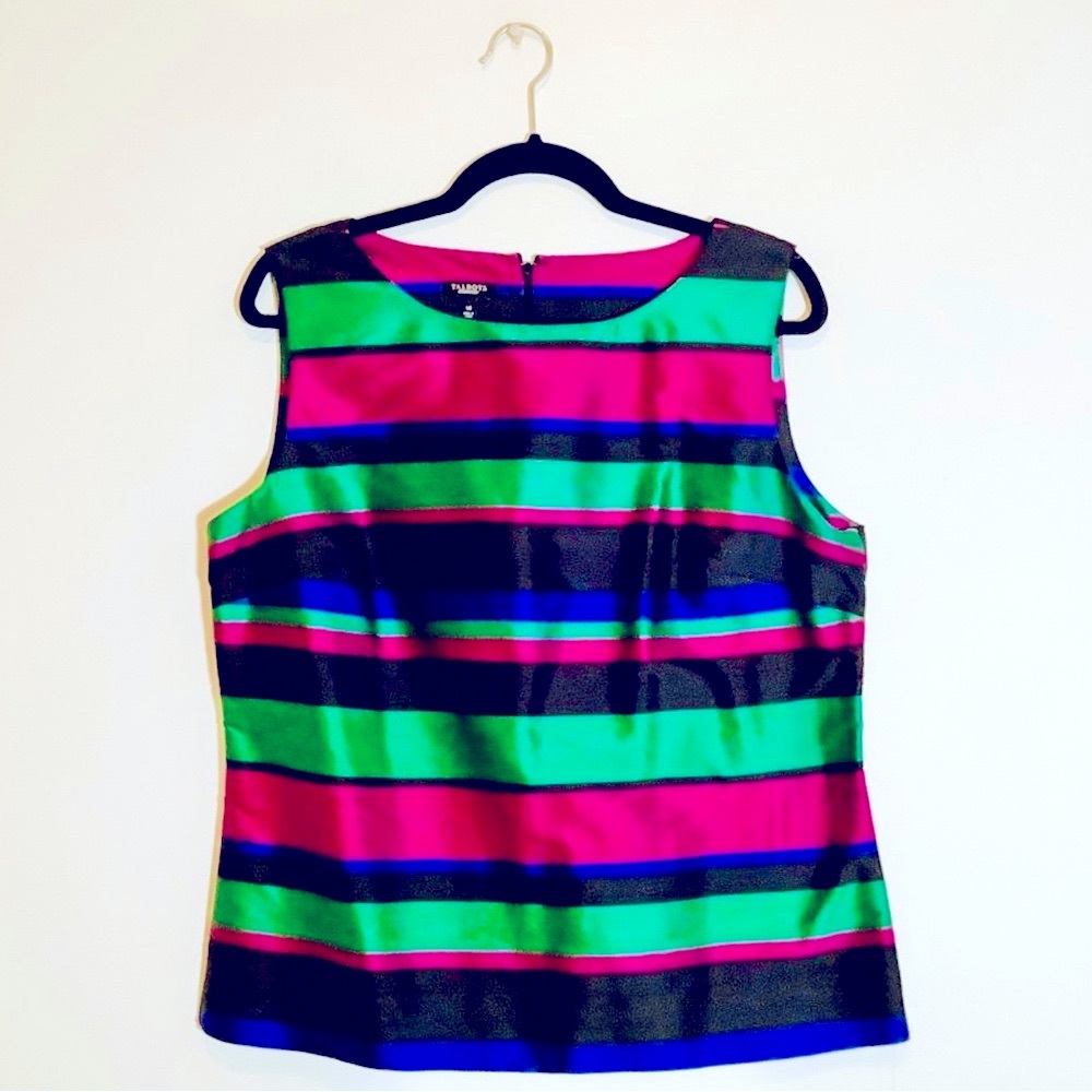 Talbots Green Purple Silk Tank Size 14